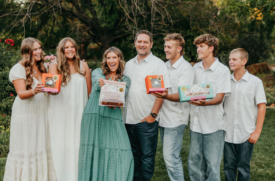 The Peterson family of B&B Bread and Co. holding their bakery goods